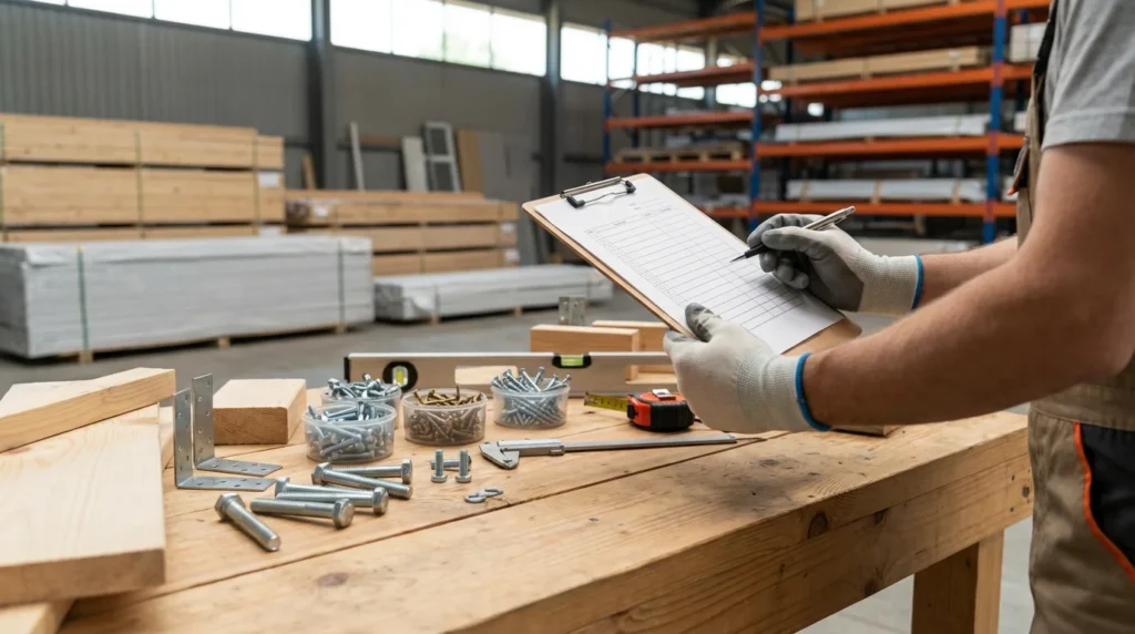 Bauarbeiter materialien checkliste