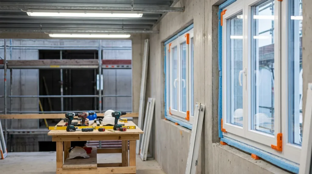 Baustelle pvc fensterrahmen werkzeuge