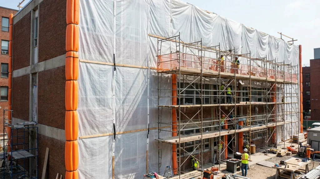Baustelle schutzplanen fassade