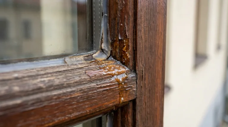 Beschaedigtes silikonband holzfensterrahmen