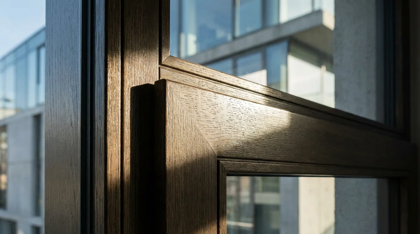 Holzfensterrahmen nahaufnahme seitenlicht